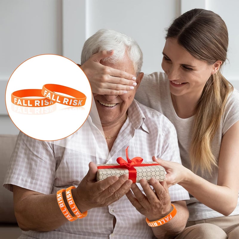 Sumind 12 Pcs Fall Risk Bracelet Emergency Alert Wristband for Elderly Patient Wristbands Fall Risk Silicone Rubber Bracelets for Men Women Old People Gifts(Orange) - Image 3